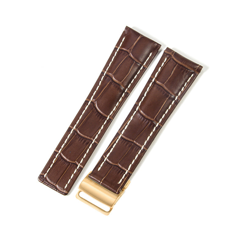 Black Brown Blue Bamboo Grain Cowhide Watch Strap 22mm 24mm