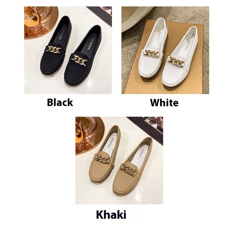 Spring And Autumn New Women's Korean-style Round Toe Low Heel Metal Chain Casual Outdoor