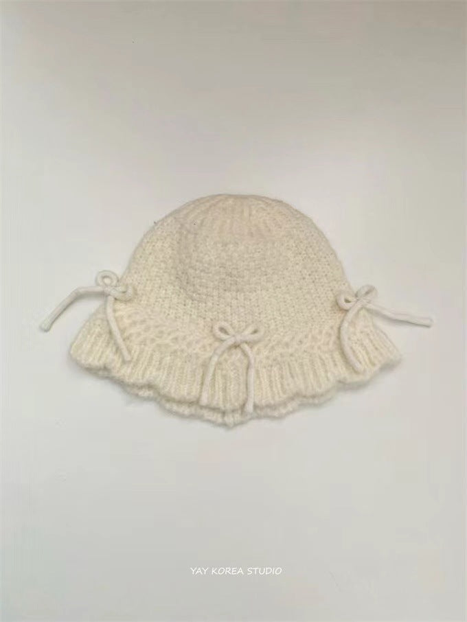 Autumn And Winter Bow Knitted Fisherman Hat Wool Bucket