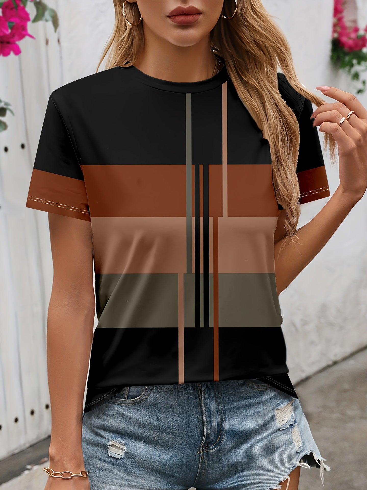 Women's 3D Printed Pattern Garden Collar Short Sleeve
