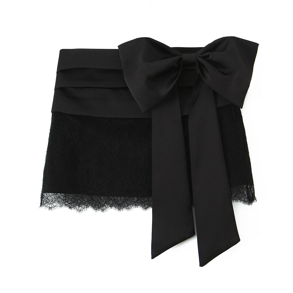 Silk Satin Texture Bowknot Decoration Lace Jumpsuit Mini Skirt