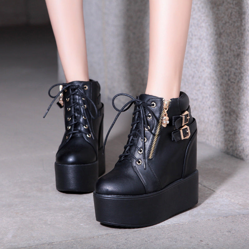 New Fashion Thick-soled Inner Heightening And Fleece Ankle Boots