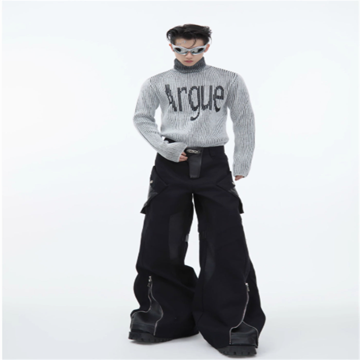 Niche Three-dimensional Groove High Collar Slim Sweater  Men