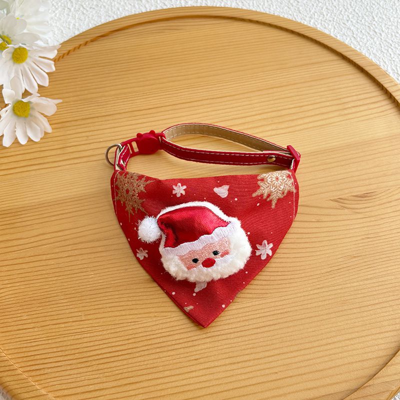 Christmas Pet Large Handkerchief Scarf, Red Santa Claus And Christmas Tree Pattern, One Size Suitable For All 9.06-15.75 Inches.Adjustable Festival Collars For Cats And Dogs