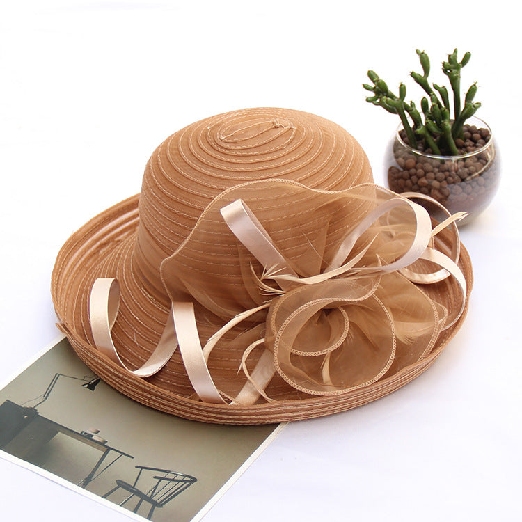 Sun Protection Sun Hat Organza Flower Mesh