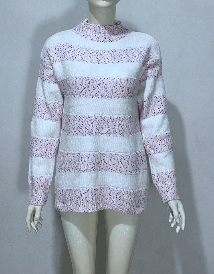 Embroidered Jacquard Pullover Loose Bottoming Shirt Mock Neck Sweater Coat