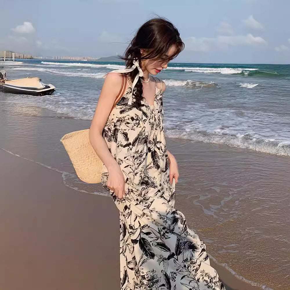 Womens Ink-Wash-Style Floral Slip Dress