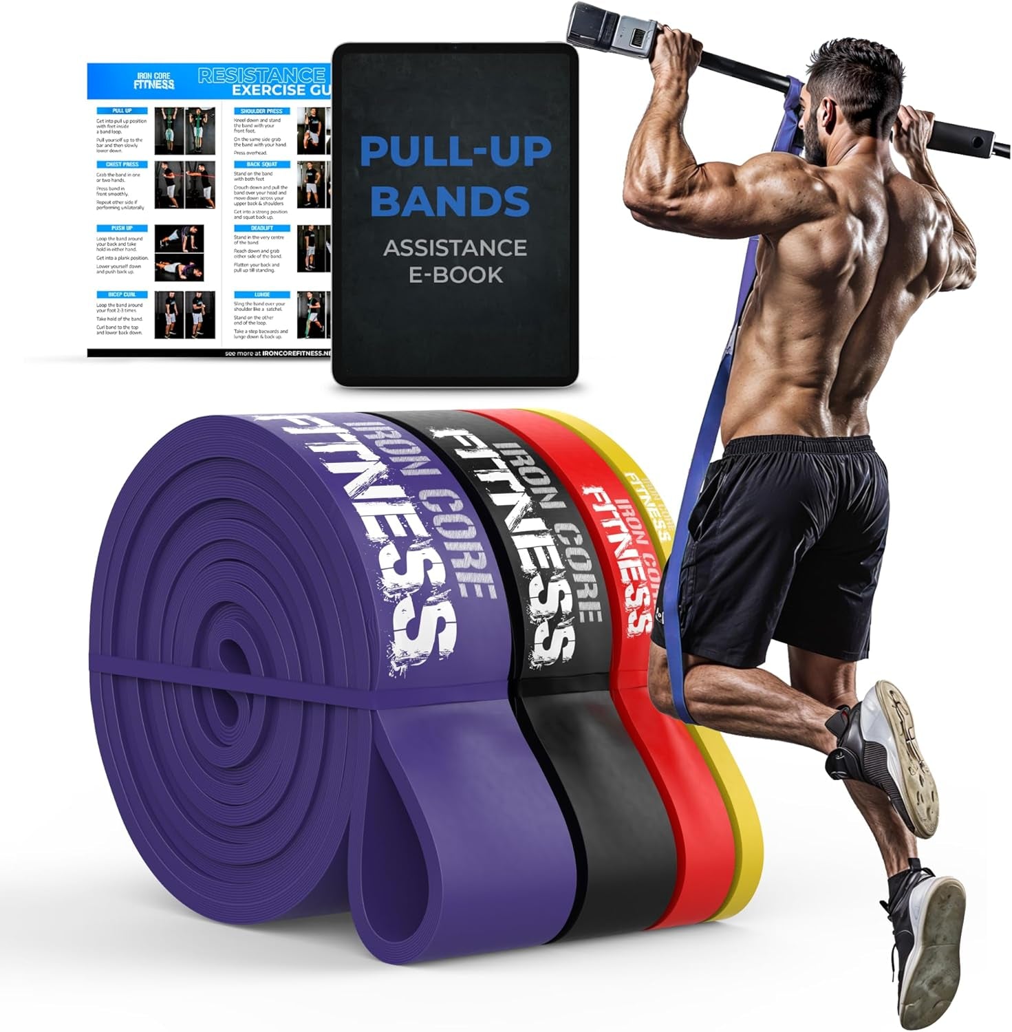Pull up Assistance Resistance Bands - Long Loop Power Bands for Men and Women - Strength Power Flexibility Training at Home & Gym - Ebooks & Workout Chart Included by