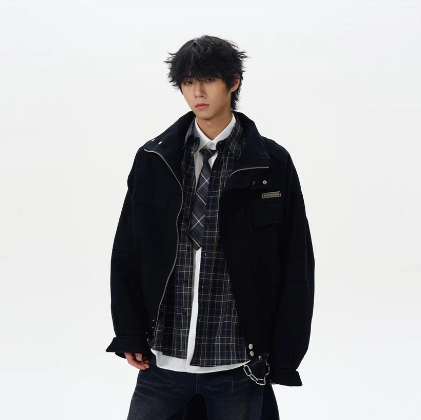 Wear Style Distressed Stand Collar Men's New Street Coat