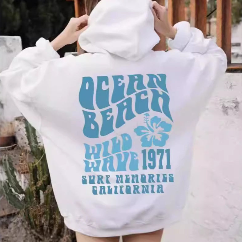 Hættetrøje med trådtryk, broderet sweater til kvinder