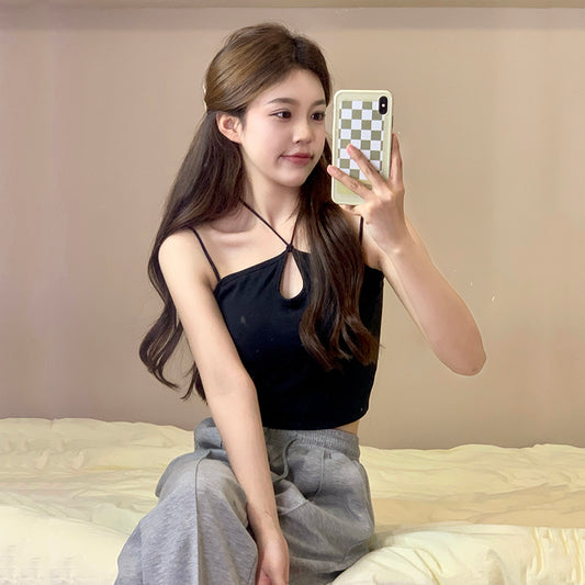 Design Sense Hollow Short Section  Back Hanging Neck Small Sling Women's Clothing