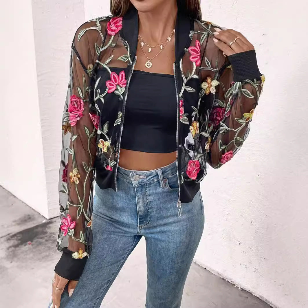 Fashionable Lace Mesh Jacket With A Stylish Hollowed-out Design