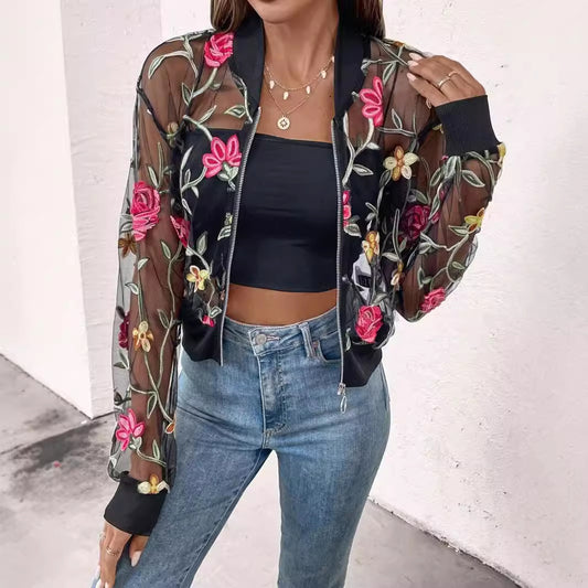 Fashionable Lace Mesh Jacket With A Stylish Hollowed-out Design