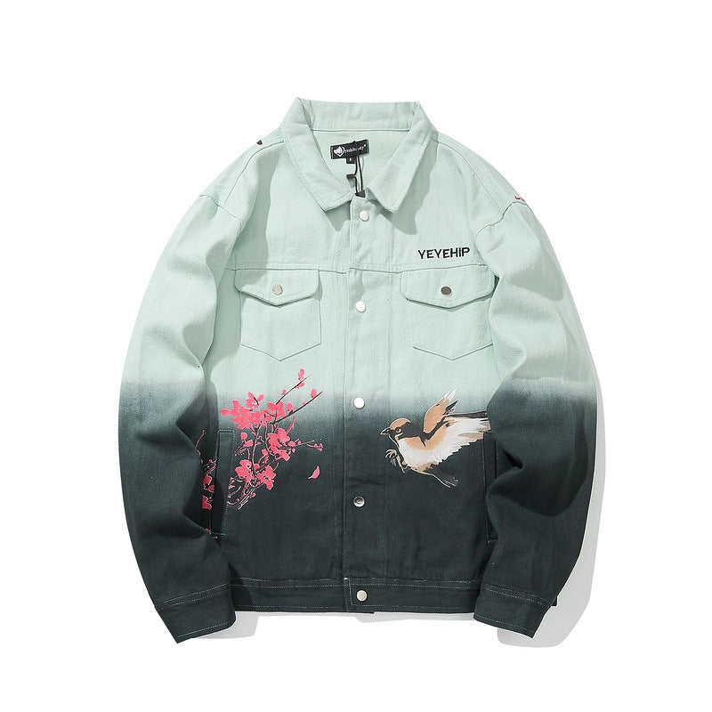 Floral Print National Tide Autumn Hip Hop Denim Male