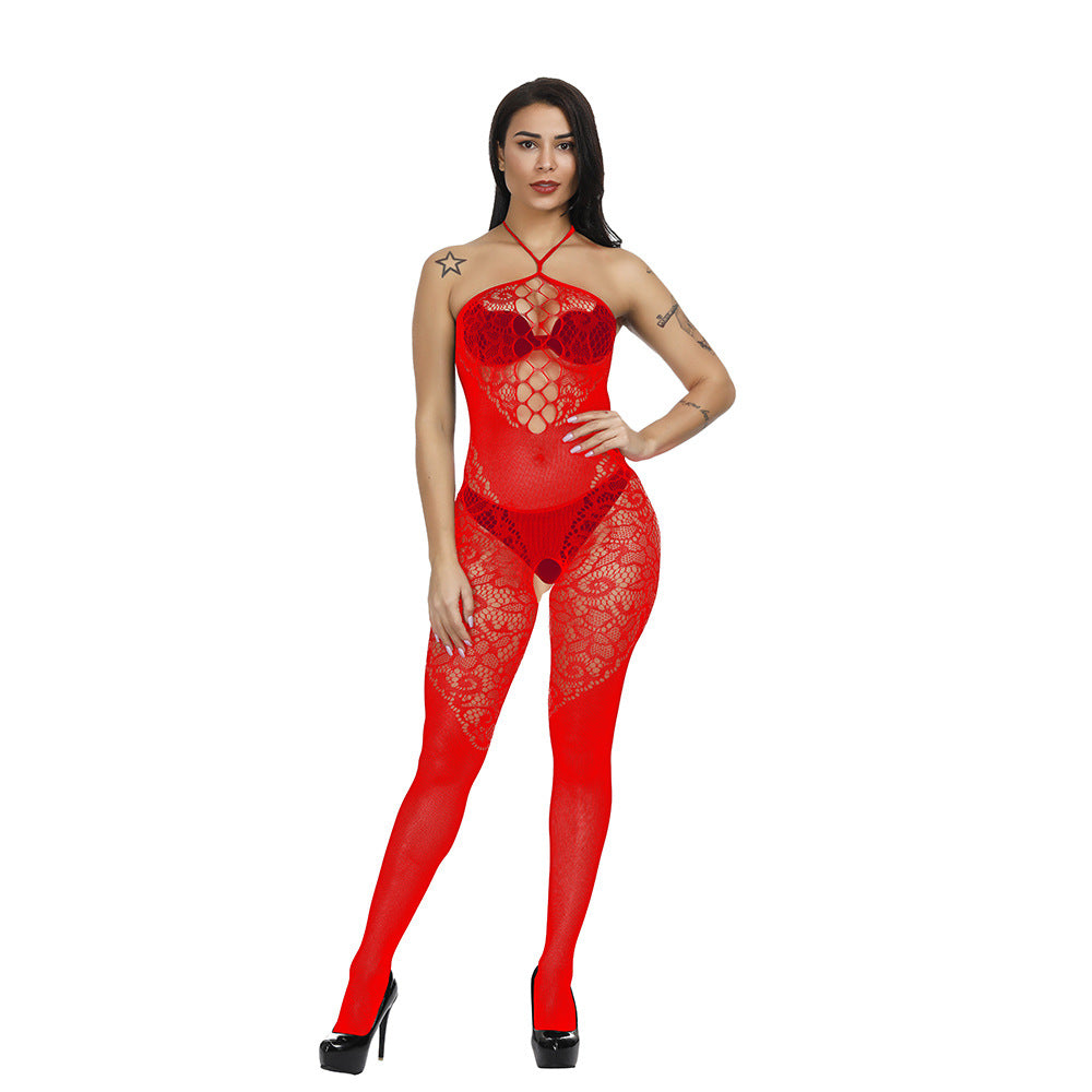 Women's Jacquard Sexy Mesh Camisole Jumpsuit