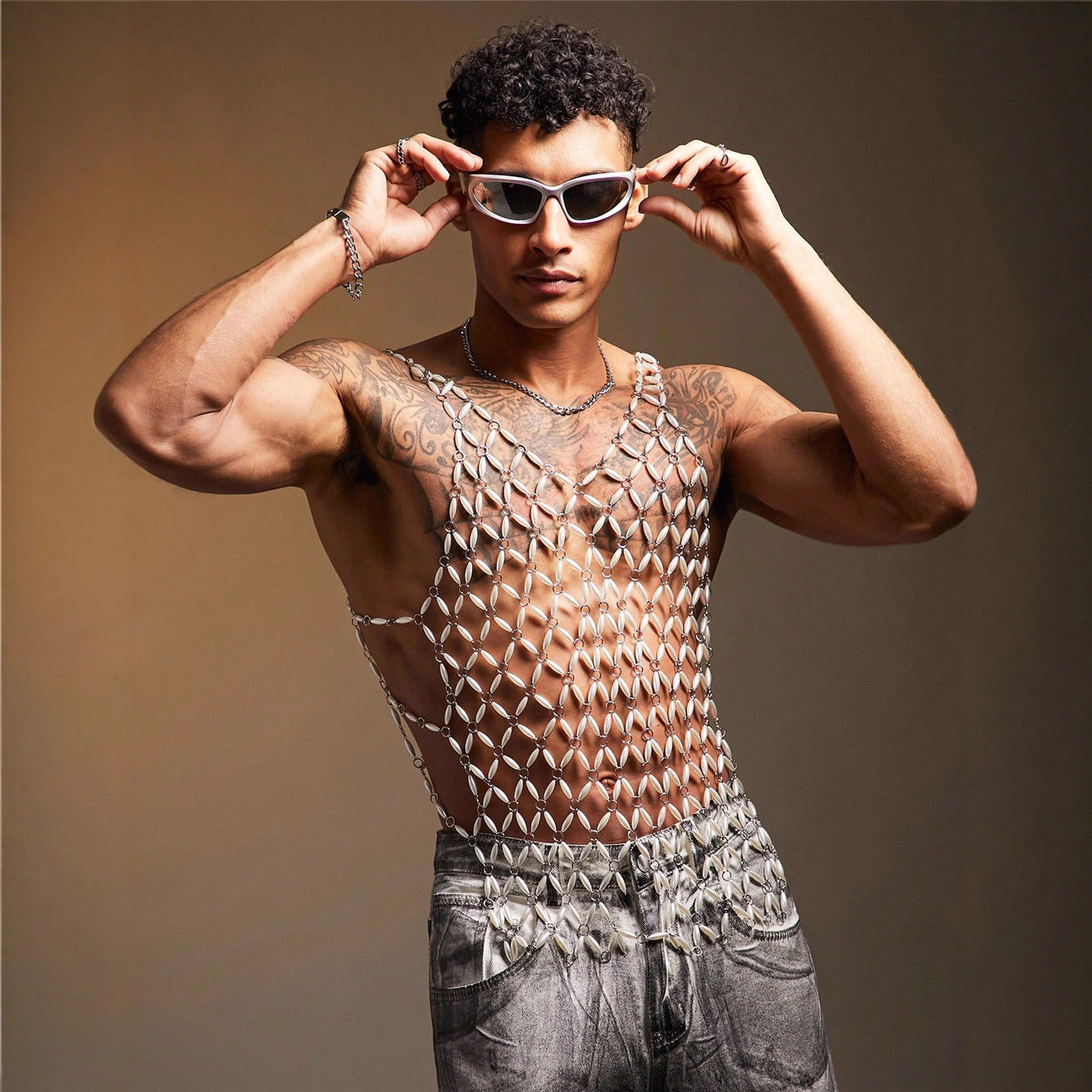 Metallic Gemstone Vest Top For Music Festivals And Parties