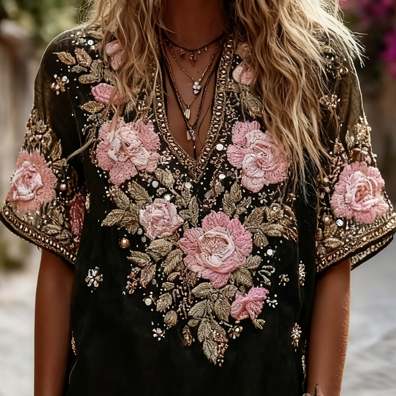 Elegant New Style Jacquard Off-shoulder Short Sleeve Top