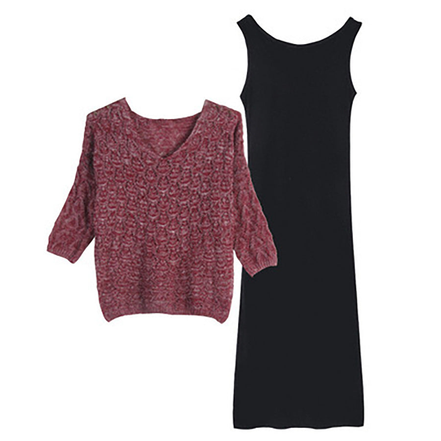 Women's Batwing Sleeve Knitwear Dress Suit