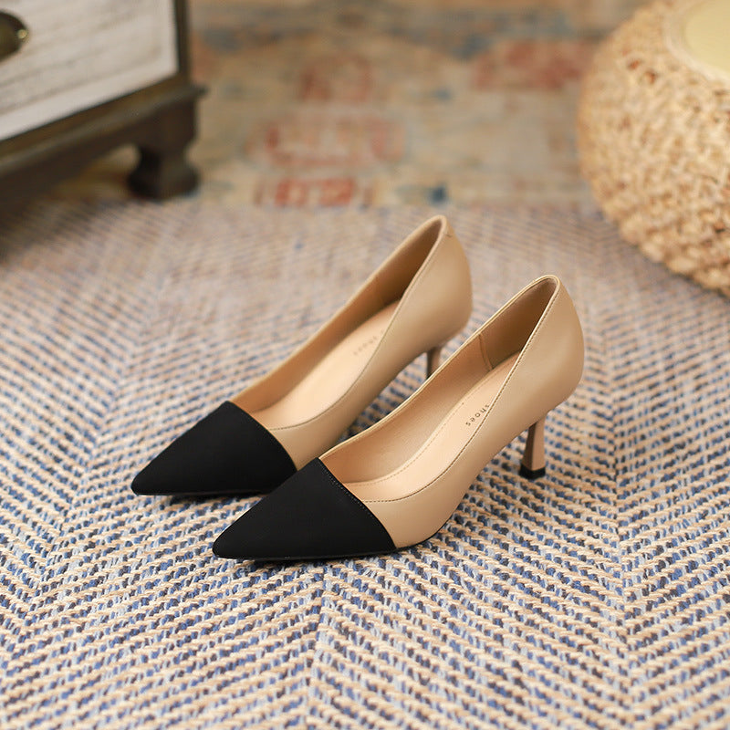 Women's Color Blocking Thin Heel Pointed High Heel Shoes