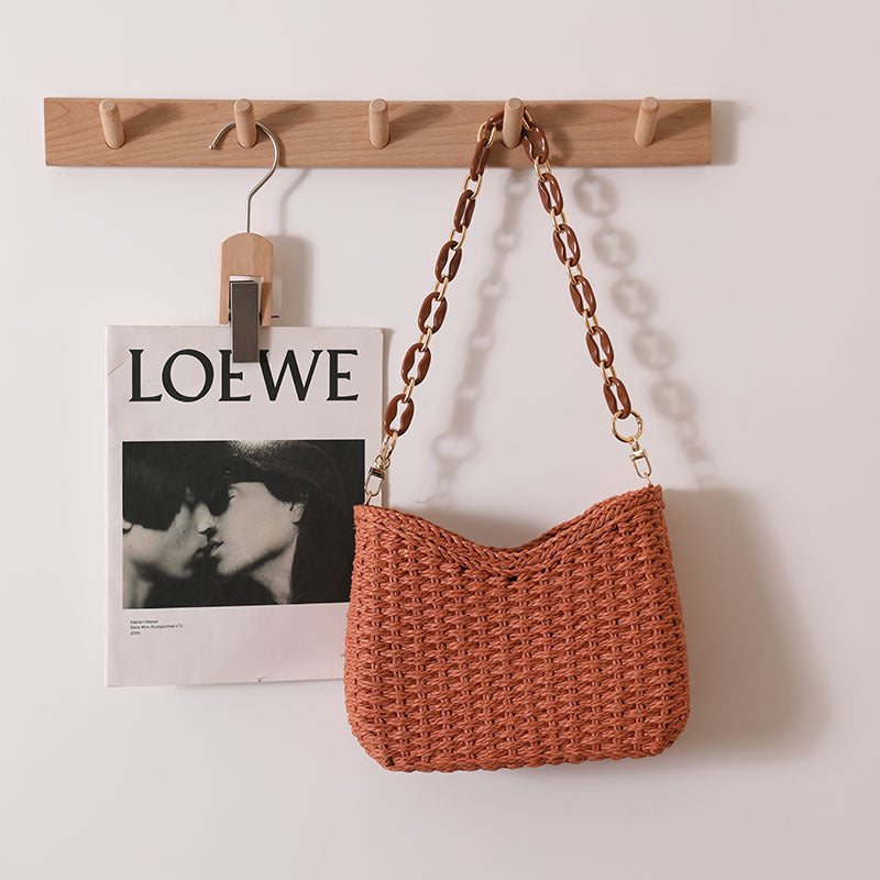 Crescent Single Shoulder Solid Straw Woven Bag