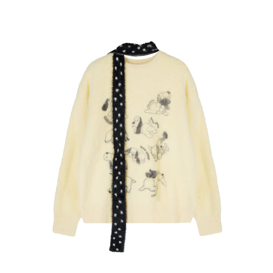 American Street Idle Style Soft Glutinous Mohair Animal Jacquard Sweater