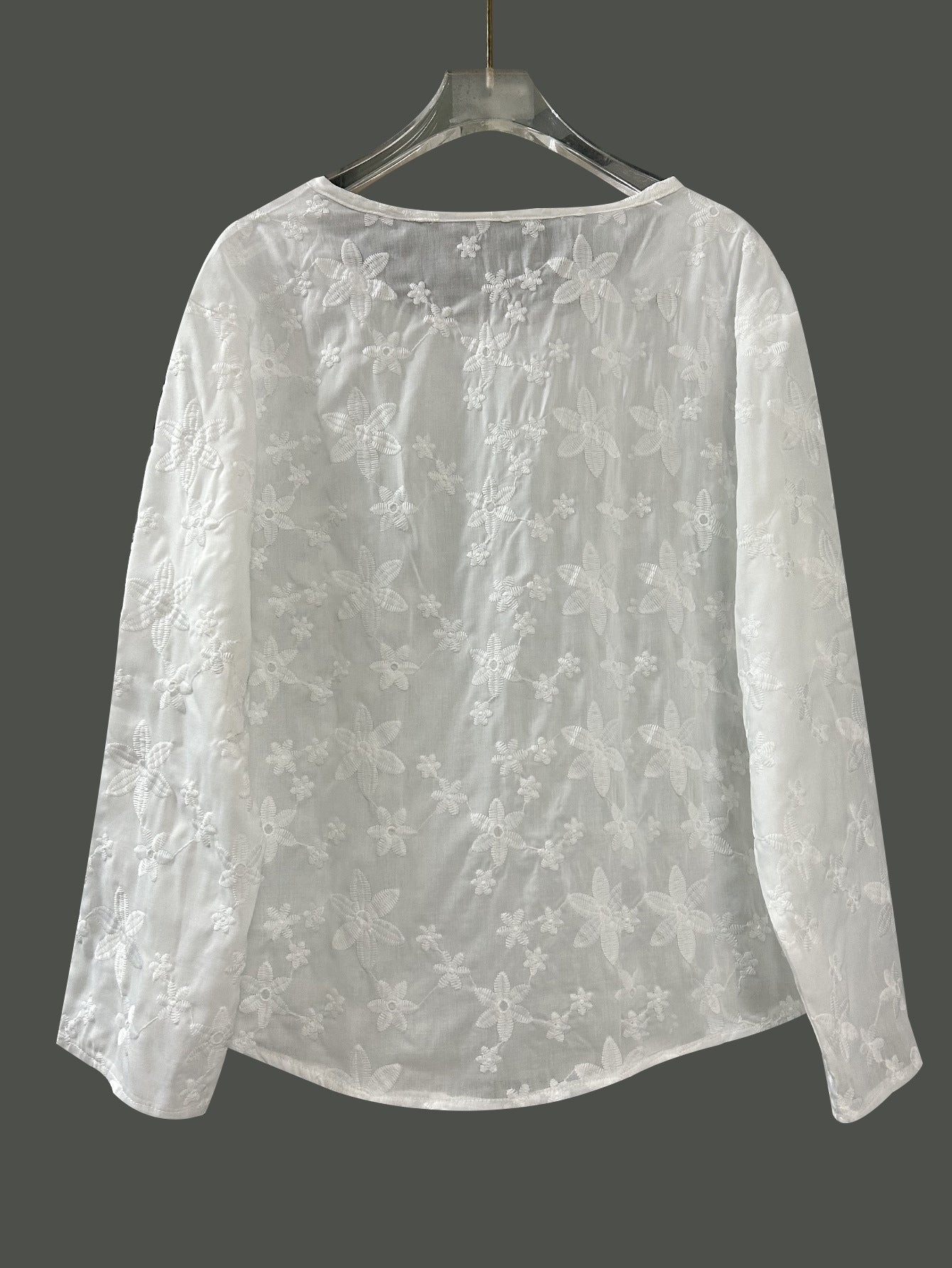 Womens Lace Crew-Neck Loose-Fit Blouse Top