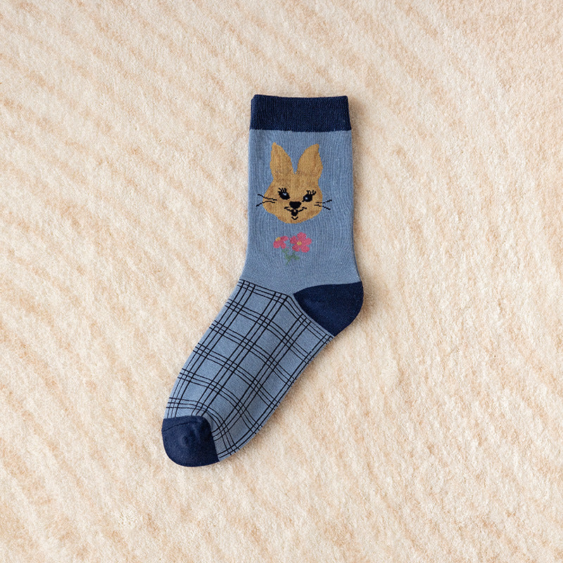 Cute Cartoon Striped Ladies In Tube Socks Ethnic Style Flowers