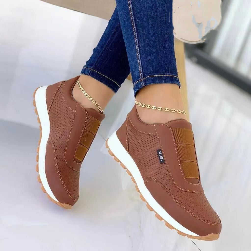 Dame Flade Sko Elastikbånd Design Sko Plateau Sneakers