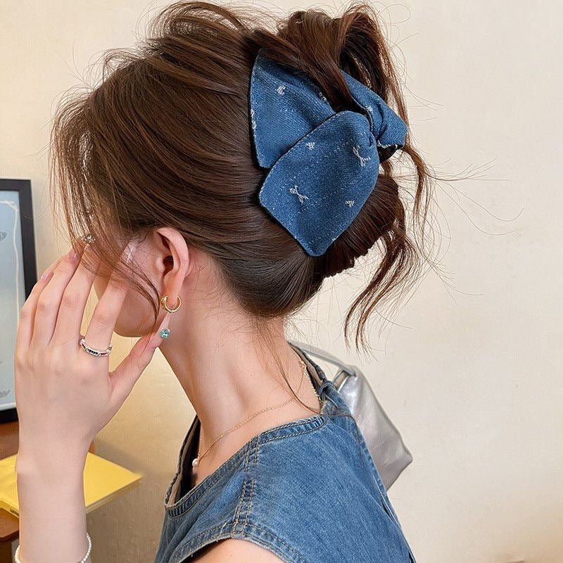 Love Denim Bow Triangle Grip Sense Of Atmosphere