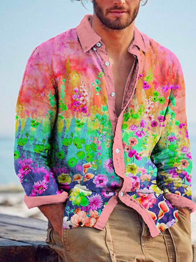 Color Matching Bamboo Linen Printed Men's Shirt