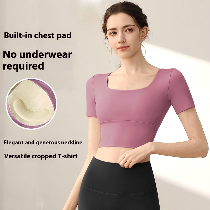 Yoga Cuff Chest Pad Slim Fit Slimming Sports Short Sleeve