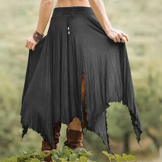 Womens Solid-Color Irregular Elastic-Waist Skirt