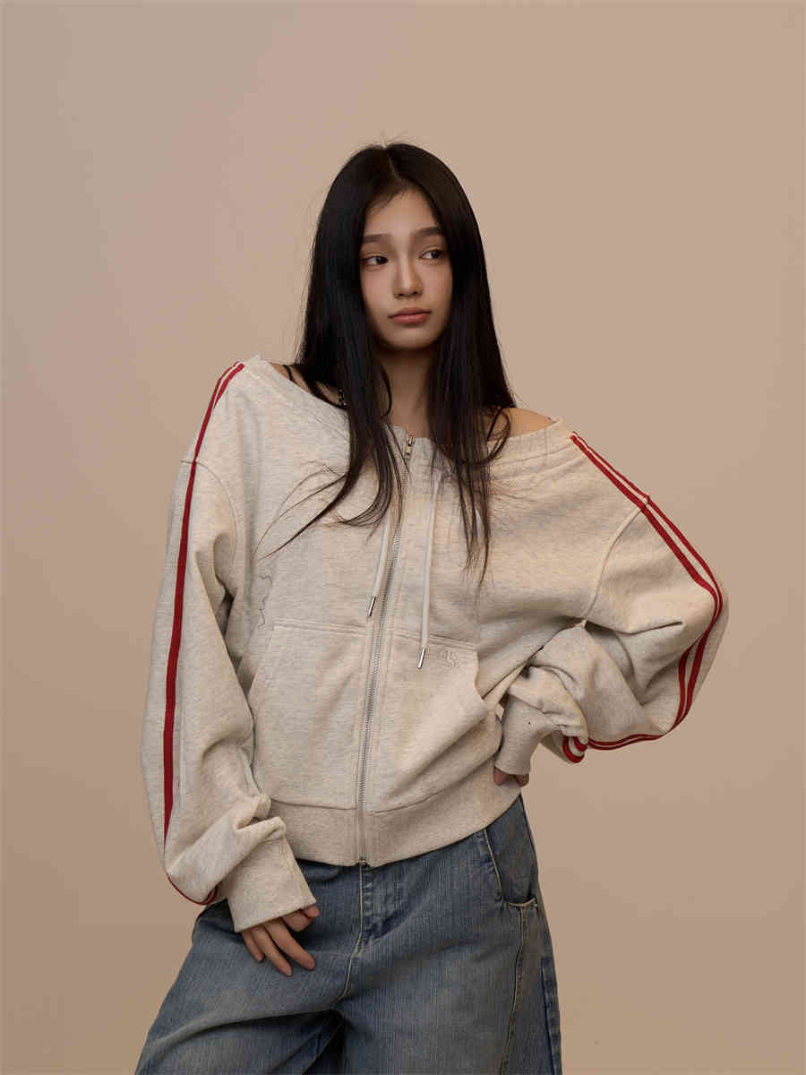 Off-shoulder langærmet sweater, dametoptøj, slim-fit sportstop