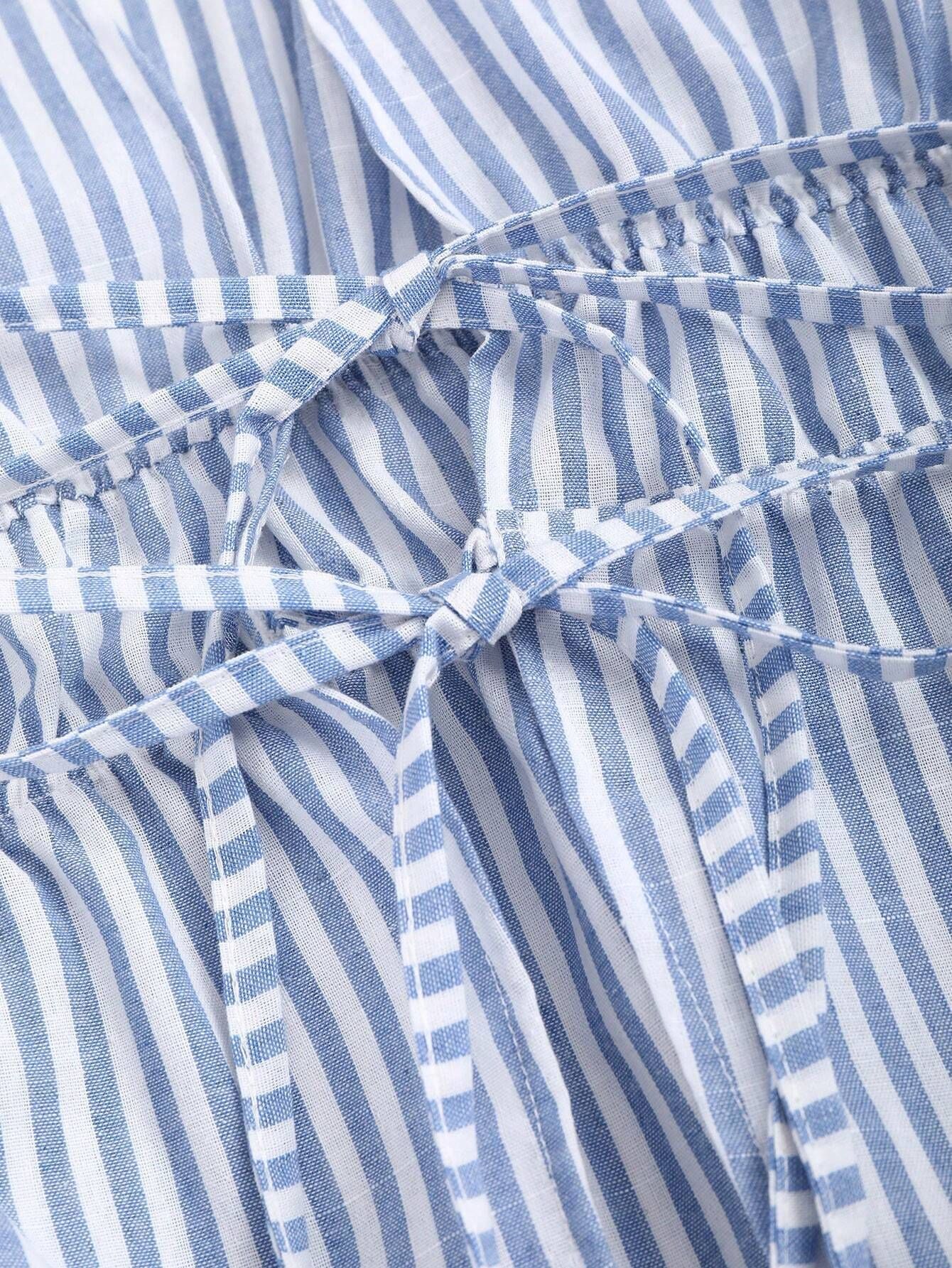 Women's Bow Lace-up Striped Top Casual Coat