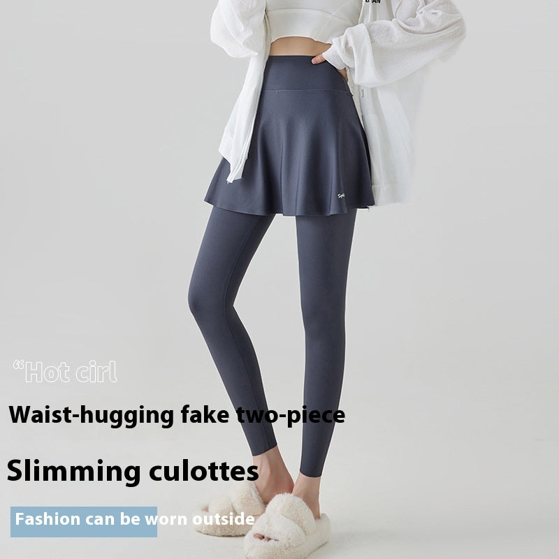 Yoga Culottes til kvinder, Høj Talje, Hofte Løft, Overtøj, Forår og Efterår, Tynd, Falsk To-delt Skort