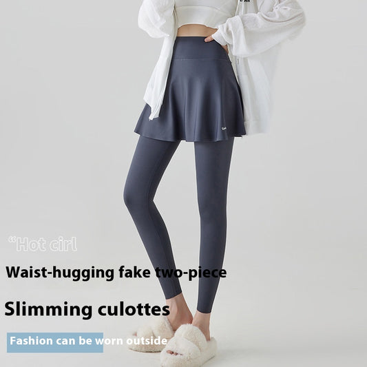 Yoga Culottes til kvinder, Høj Talje, Hofte Løft, Overtøj, Forår og Efterår, Tynd, Falsk To-delt Skort