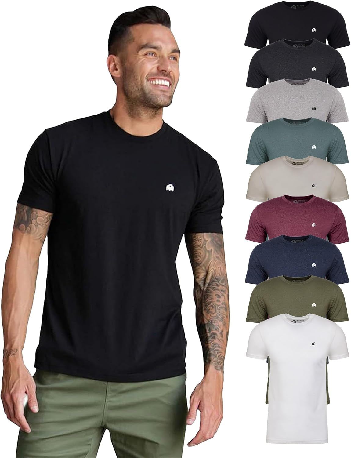 Mens T Shirt with Logo - Short Sleeve Crew Neck Soft Fitted Tees S - 4XL Fresh Classic Basic Tshirts