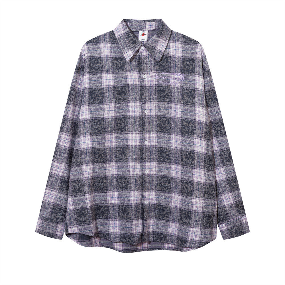 Color Matching Plaid Long Sleeve Shirt Men's Autumn Loose