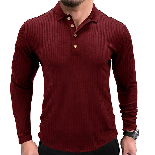 Europæiske og amerikanske langærmede T-shirt polo med revers til mænd