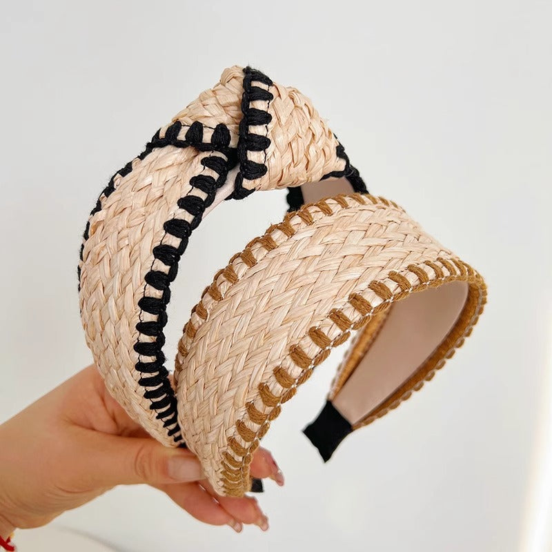 Bamboo Woven Wide Brim Hair Band Bohemian Straw Woven Head