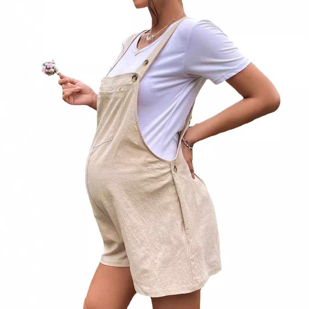 European And American Solid Color Suspender One-piece Shorts With Adjustable Waist