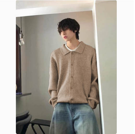 Autumn Winter Men's Wool Neck Knitted Cardigan Coat