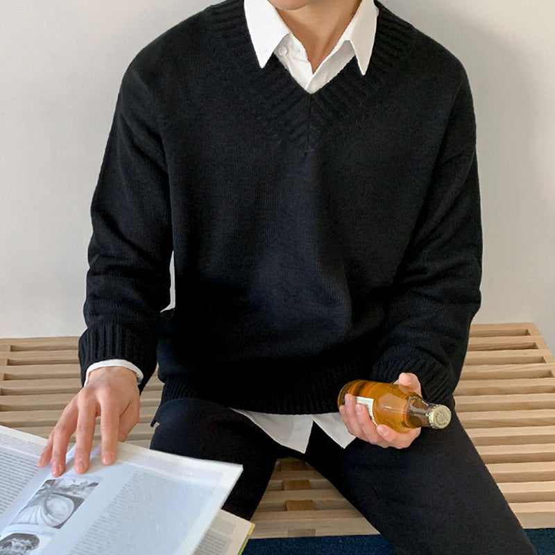 Korean Style Men's Sweater V Neck Pullover