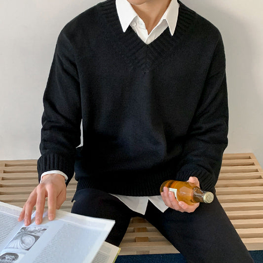 Korean Style Men's Sweater V Neck Pullover