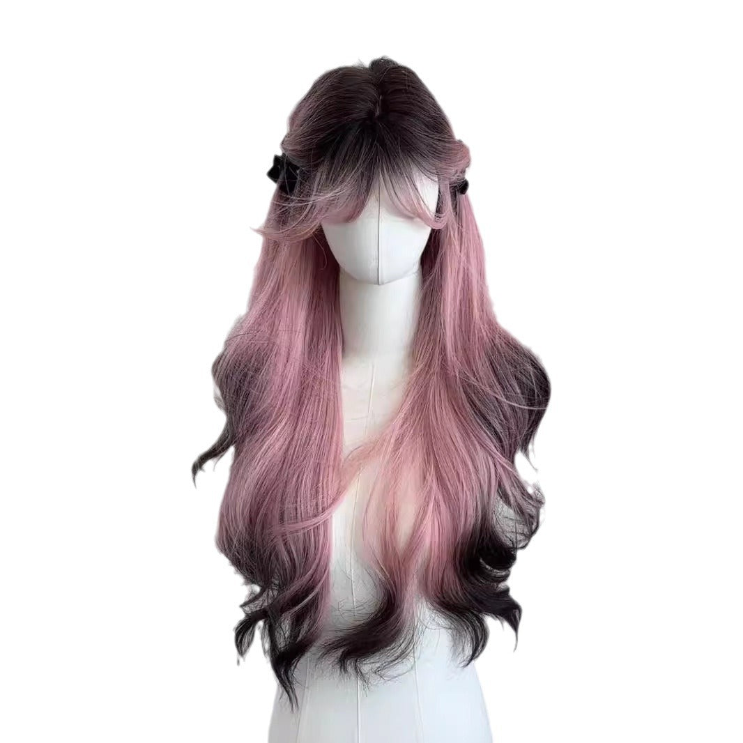 Female Gradient Black High Layered Simulation Long Curly Hair Full-head Wig