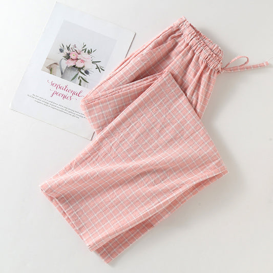 Womens SpringSummer Straight-Cut Casual Plaid Pants