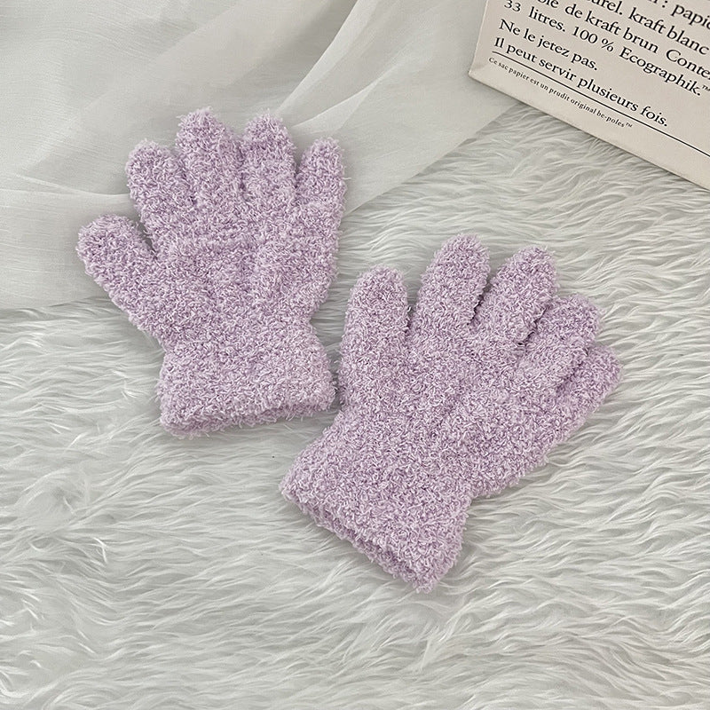 Winter Children's Gloves Finger Writing Cold-proof Warm Gloves Solid Color Knitted Coral Velvet Gloves