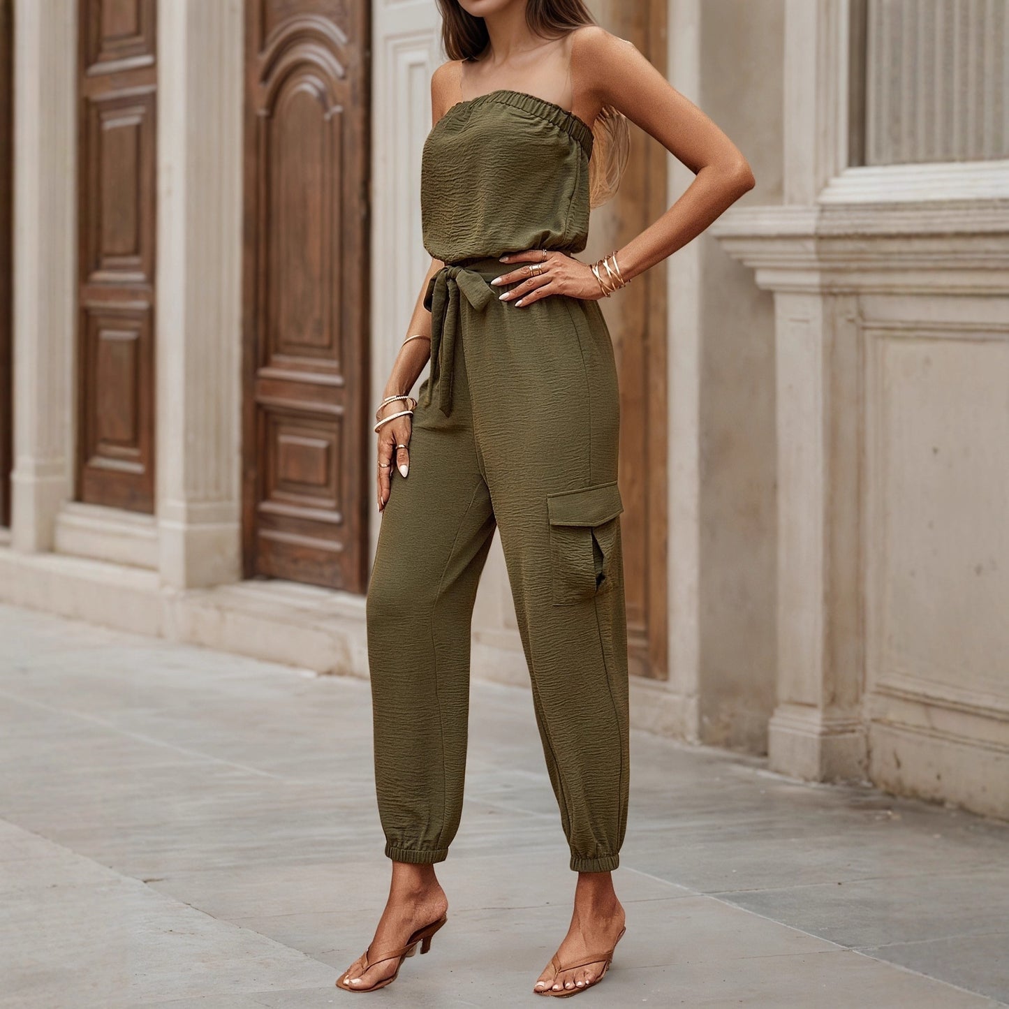 Strapless Pocketed Casual Jumpsuit For Women