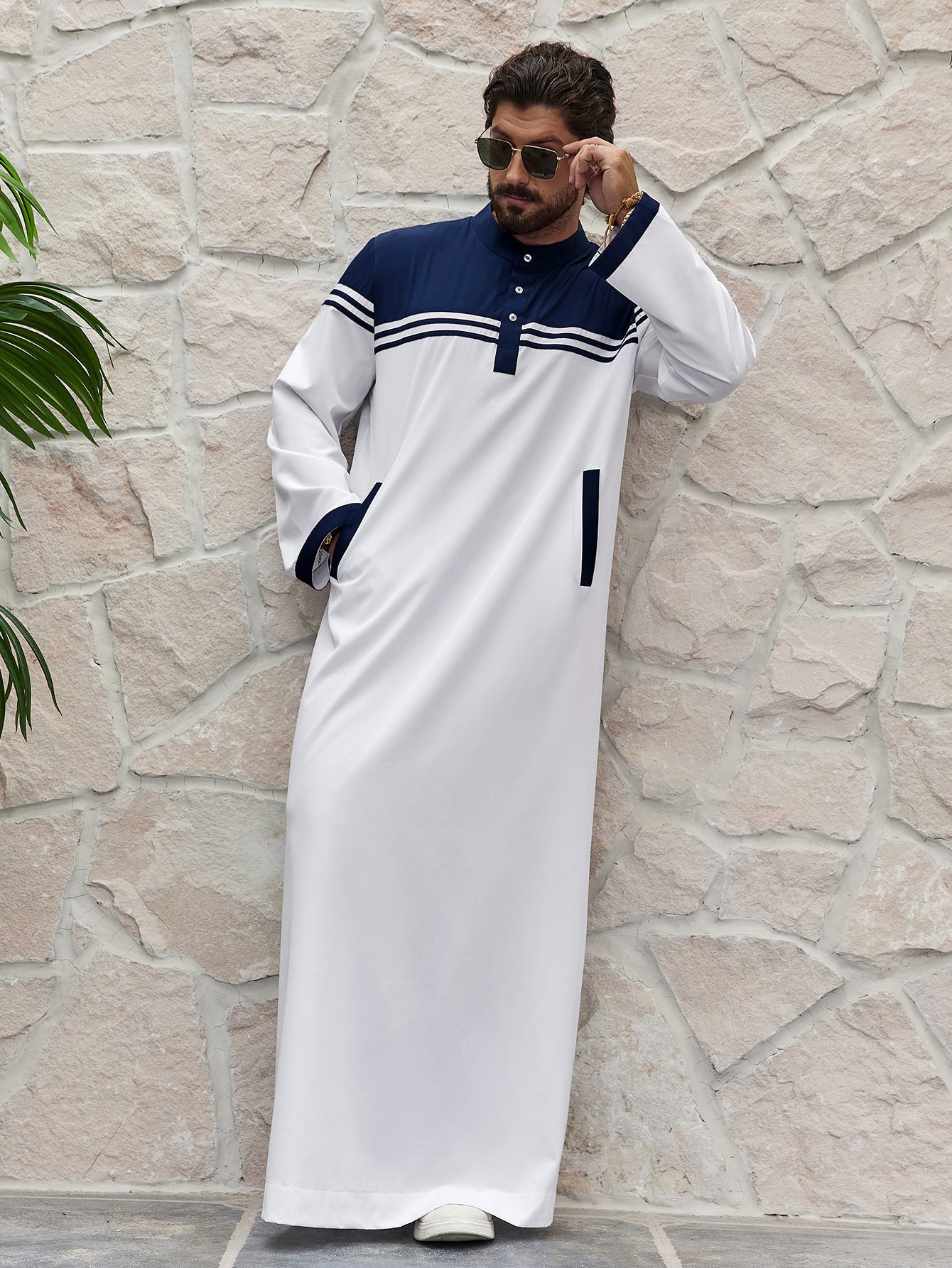 Preppy Men's Color Contrast Patchwork Shirt Robe