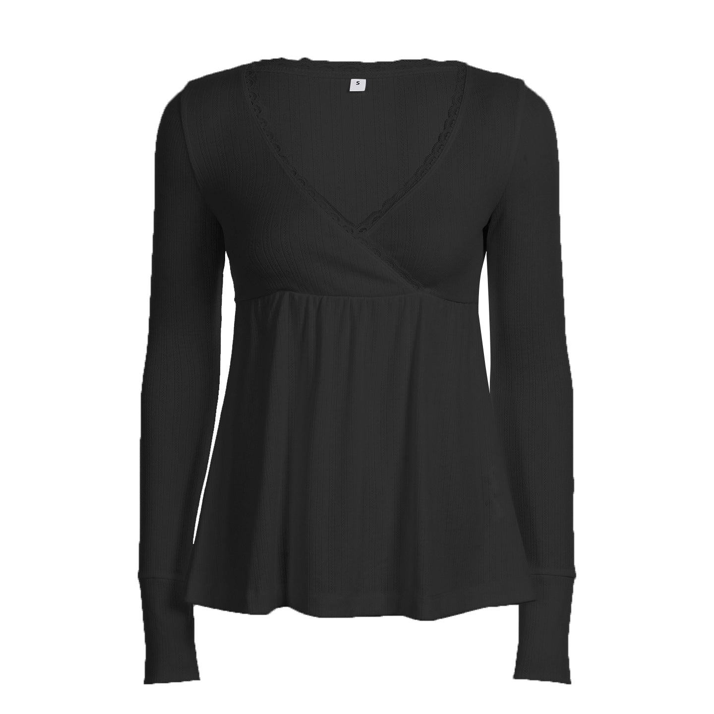 Figure-flattering V-neck Lace-panel Long Sleeves